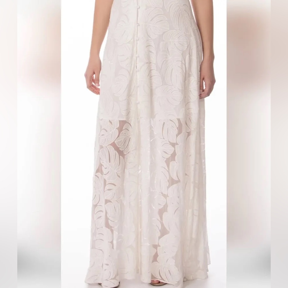 Hutch Deco Leaf Maxi Skirt White Embroidered Monstera Anthropologie NWT 2X